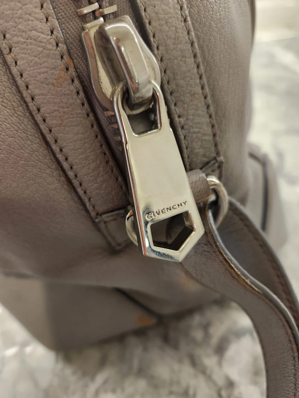 Givenchy Pure Medium Chain Satchel – Light Taupe Gray Leather – Authentic w/ COA